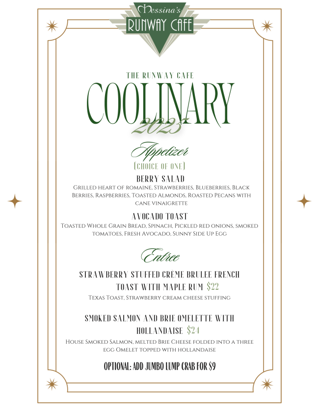 Messina's Runway Cafe 2025 COOLinary Menu