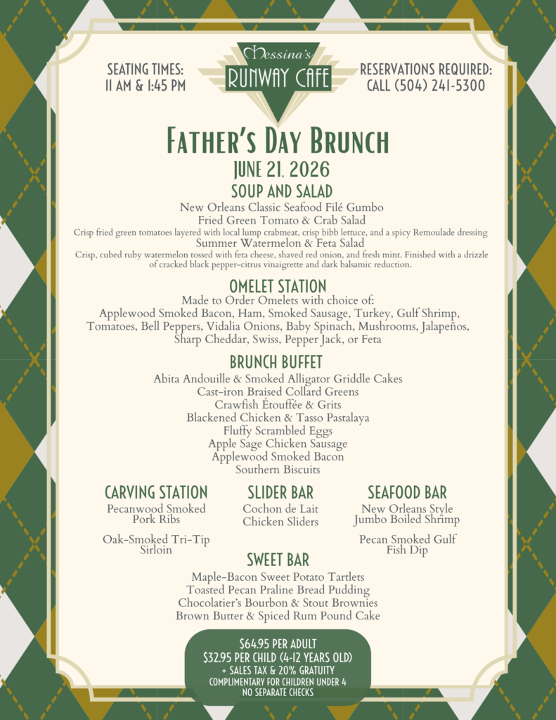 2026 Messina's Runway Cafe Father's Day Brunch Menu