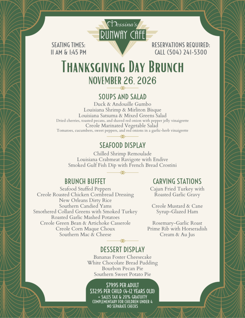 Messina's Runway Cafe 2026 Thanksgiving Day Buffet Menu